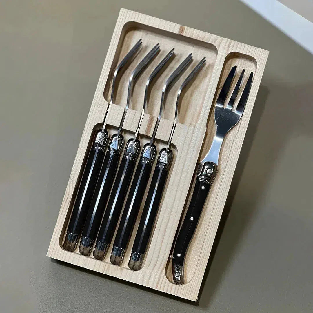 Kit com 6 Garfos para Sobremesa Luxo Branco Laguiole La Maison