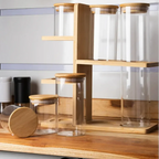 Kit com 6 Potes de Vidro Borossilicato com Tampa Hermética e Suporte em Bambu Wolff