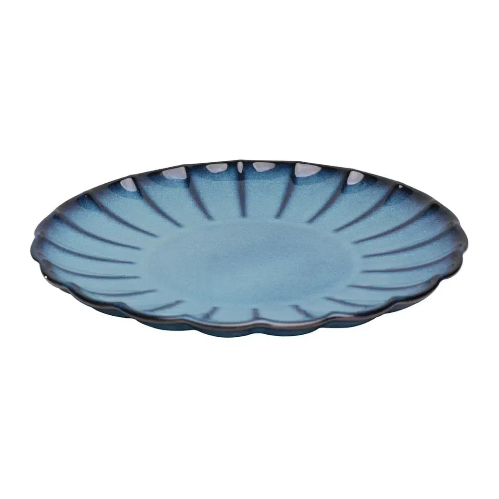 Kit com 6 Pratos Rasos Cerâmica Scallop Azul 27cm