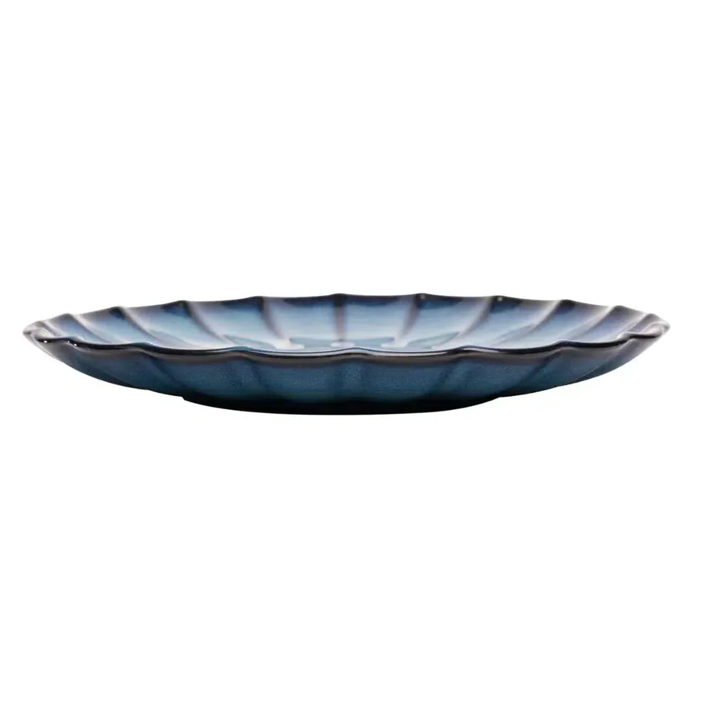 Kit com 6 Pratos Rasos Cerâmica Scallop Azul 27cm