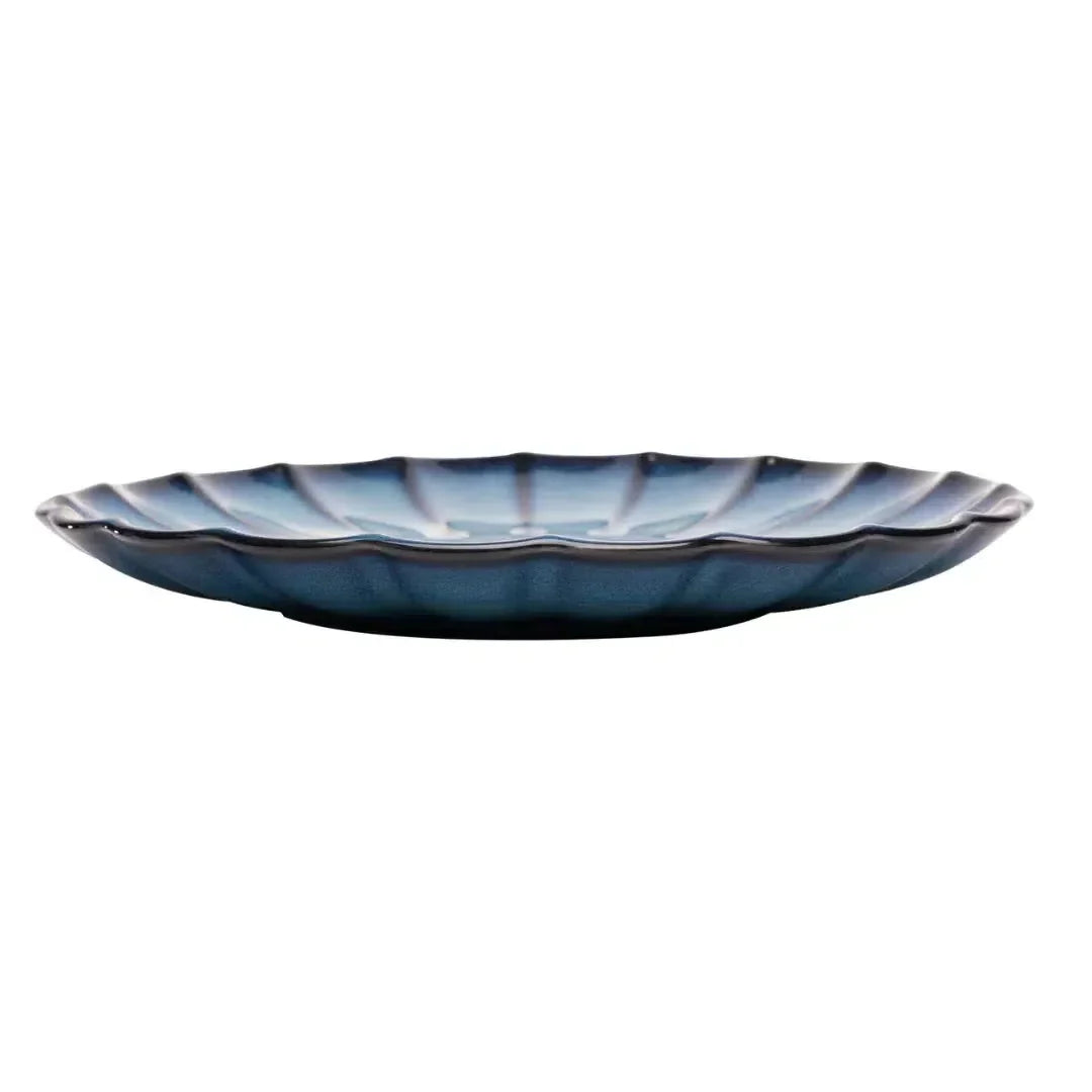Kit com 6 Pratos Rasos Cerâmica Scallop Azul 27cm