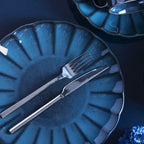 Kit com 6 Pratos Rasos Cerâmica Scallop Azul 27cm
