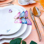 Kit com 6 Pratos Rasos em Porcelana Borboleta Wolff 24cm