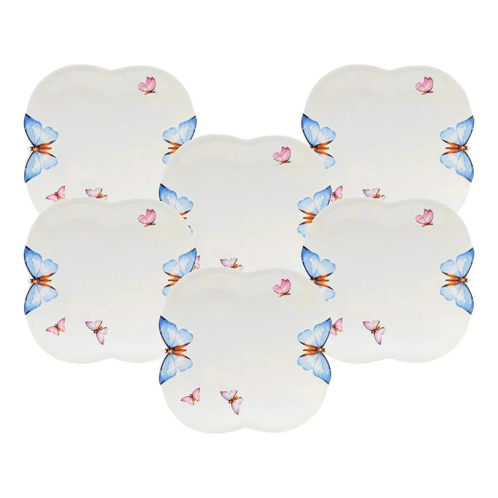 Kit com 6 Pratos Rasos em Porcelana Borboleta Wolff 24cm