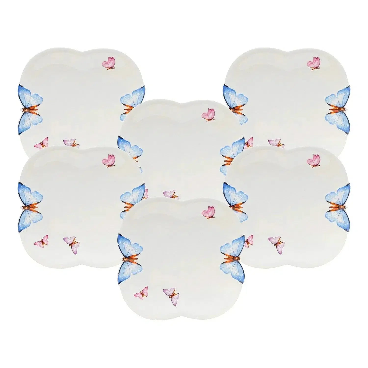 Kit com 6 Pratos Rasos em Porcelana Borboleta Wolff 24cm