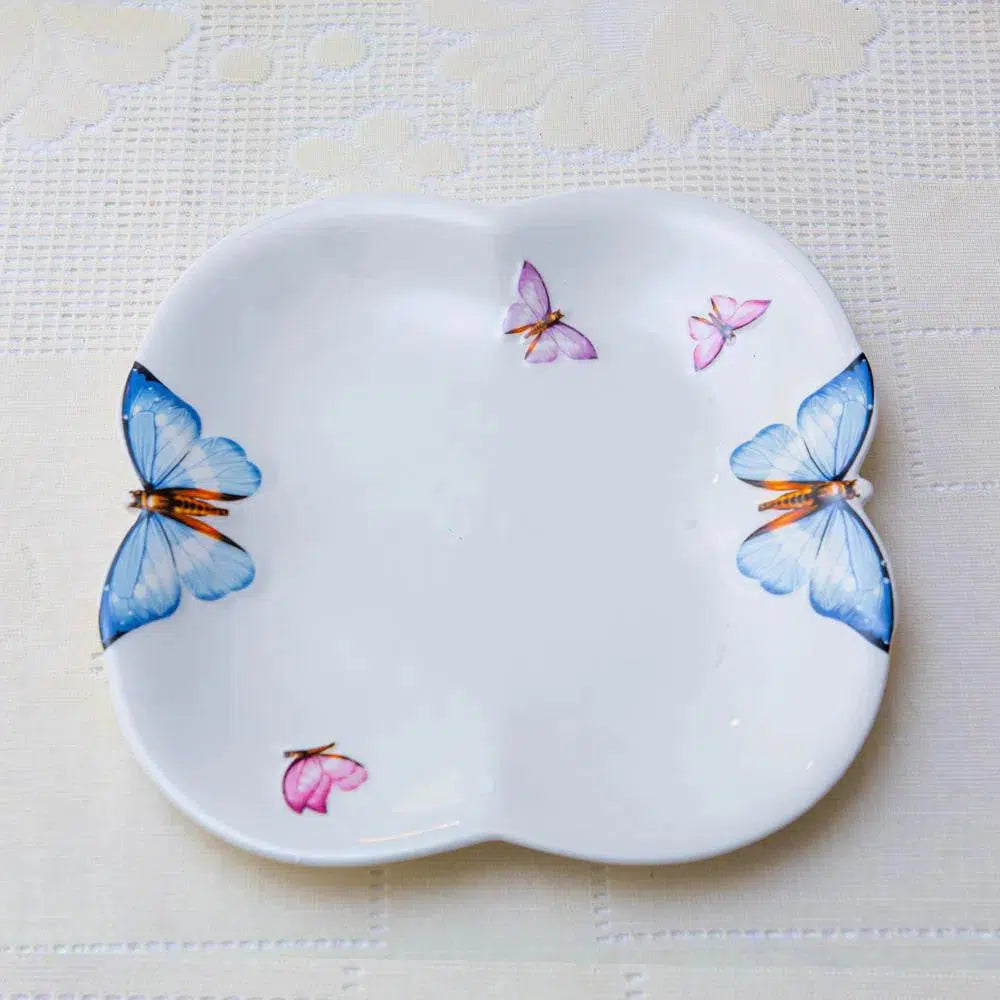 Kit com 6 Pratos Rasos em Porcelana Borboleta Wolff 24cm