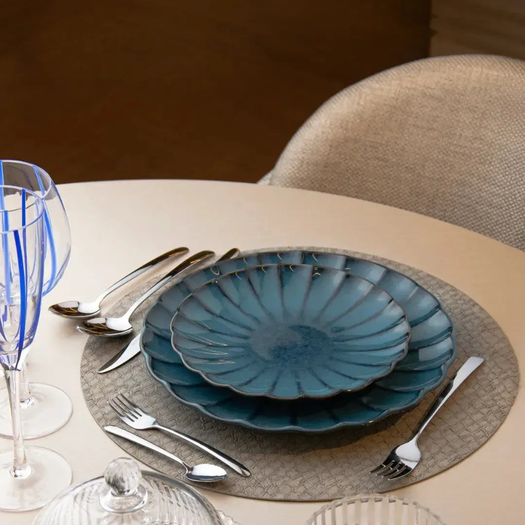 Kit com 6 Pratos de Sobremesa Cerâmica Scallop Azul 21cm