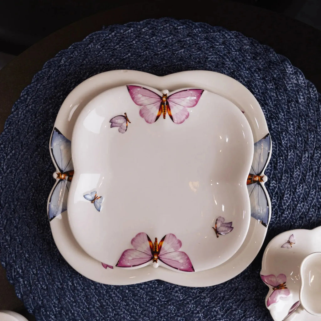 Kit com 6 Pratos de Sobremesa em Porcelana Borboleta Wolff 19 cm