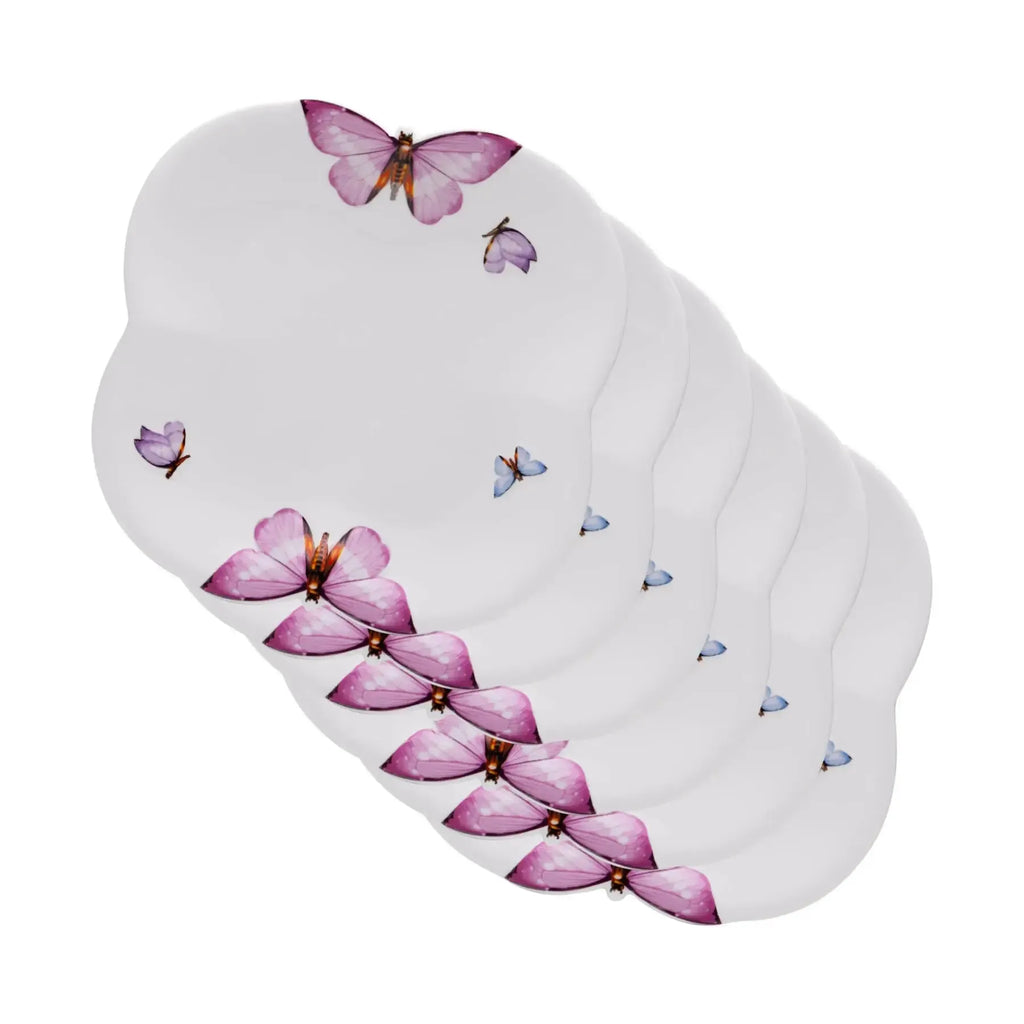 Kit com 6 Pratos de Sobremesa em Porcelana Borboleta Wolff 19 cm