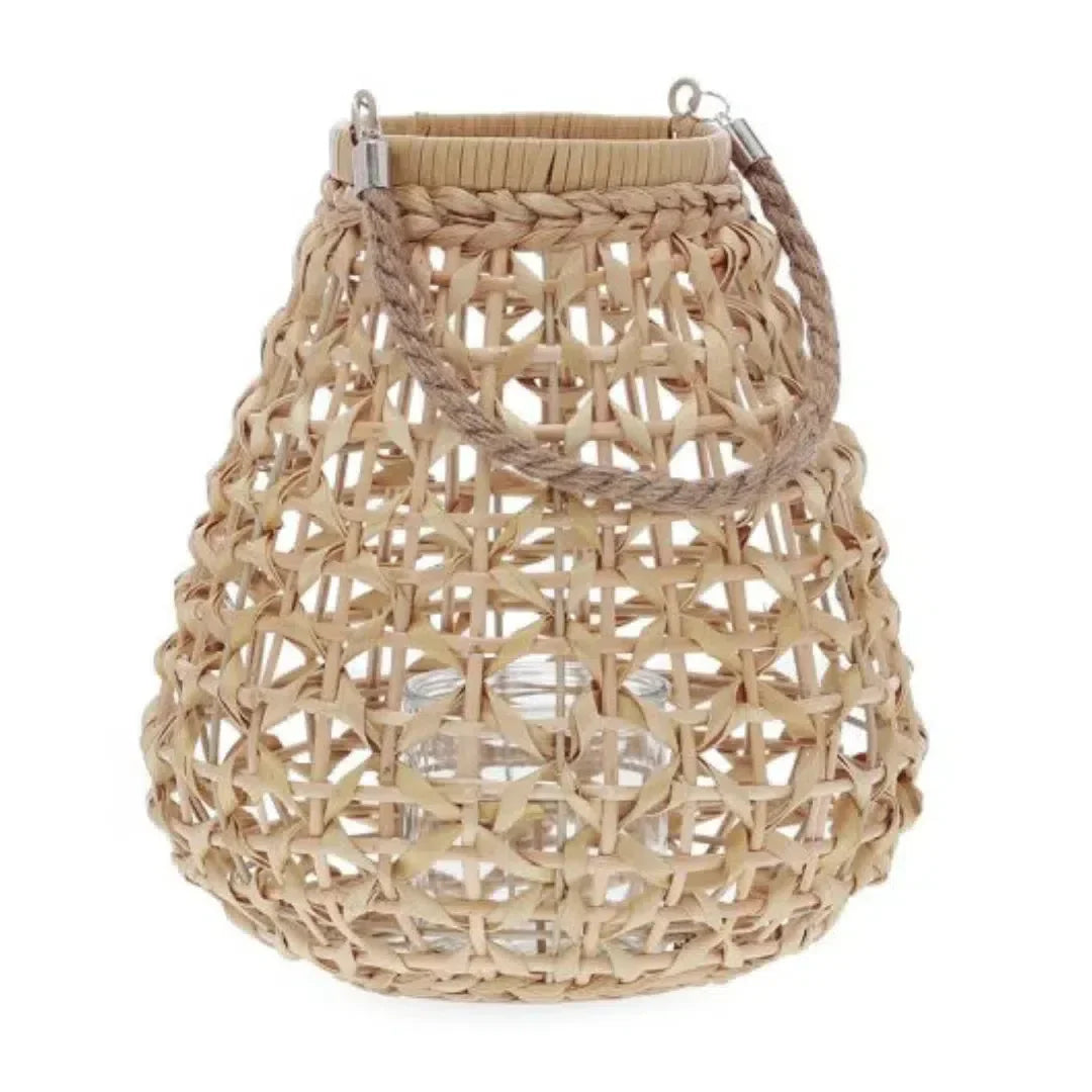 Lanterna em Fibra Natural com Copo de Vidro 33x28,5cm Mart