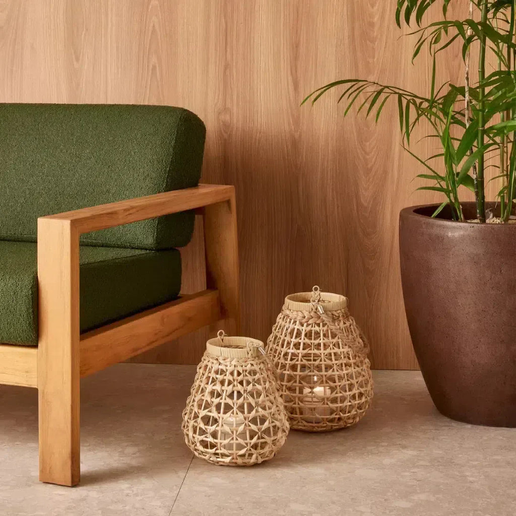 Lanterna em Fibra Natural com Copo de Vidro 33x28,5cm Mart