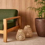 Lanterna em Fibra Natural com Copo de Vidro 33x28,5cm Mart