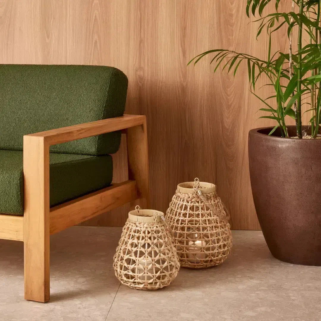Lanterna em Fibra Natural com Copo de Vidro 33x28,5cm Mart