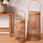 Lanterna em Fibra Natural com Copo de Vidro 41x21cm Mart