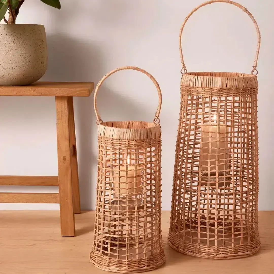 Lanterna em Fibra Natural com Copo de Vidro 53,5x29cm Mart