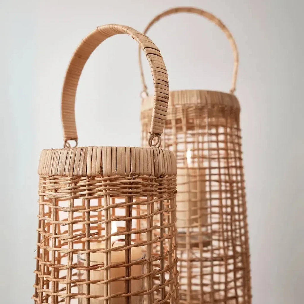 Lanterna em Fibra Natural com Copo de Vidro 53,5x29cm Mart