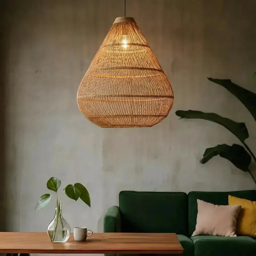 Luminária Artesanal Rattan Natural Preto Amaya 107x100cm Bahali