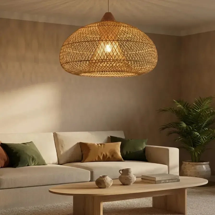 Luminária Artesanal Rattan Natural Ayla 60x38cm Bahali