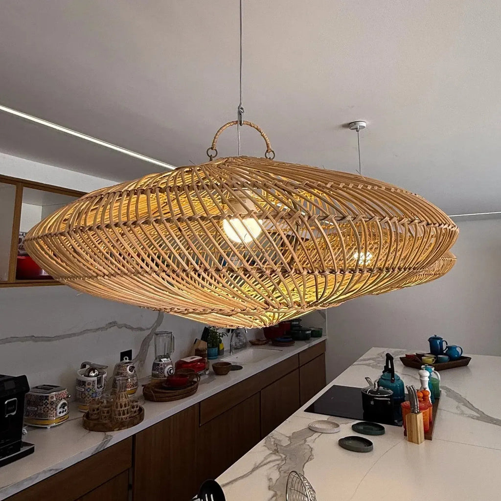 Luminária Artesanal Rattan Natural Gaia 110x38cm Bahali