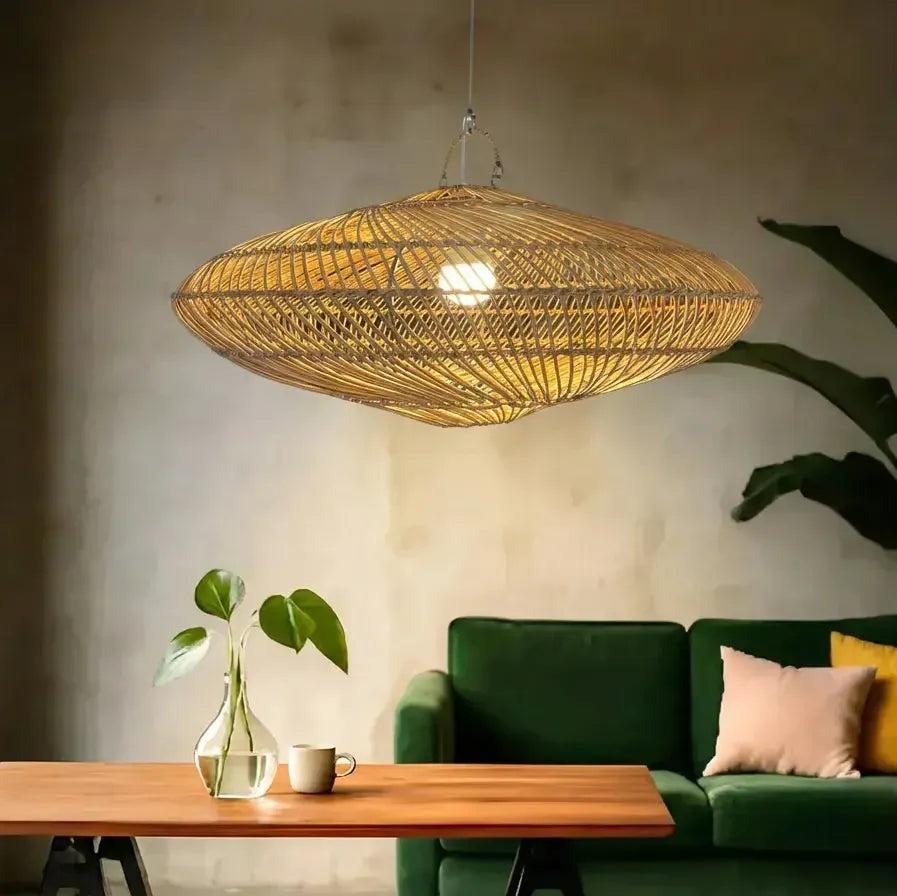 Luminária Artesanal Rattan Natural Gaia 60x24cm Bahali