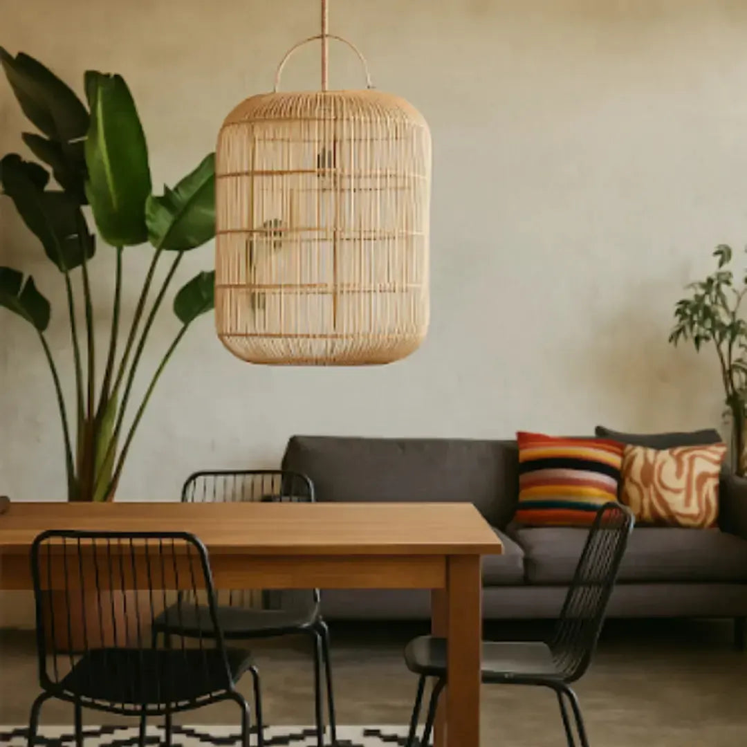 Luminária Artesanal Rattan Natural Nala 50x120cm Bahali