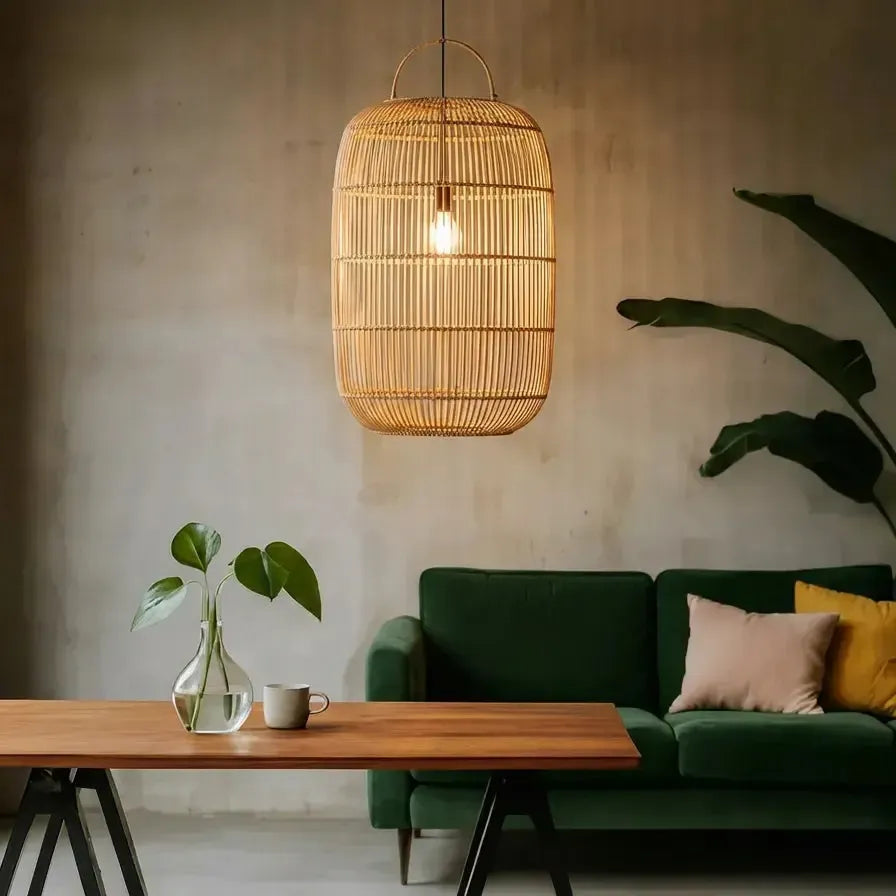 Luminária Artesanal Rattan Natural Nala 50x120cm Bahali