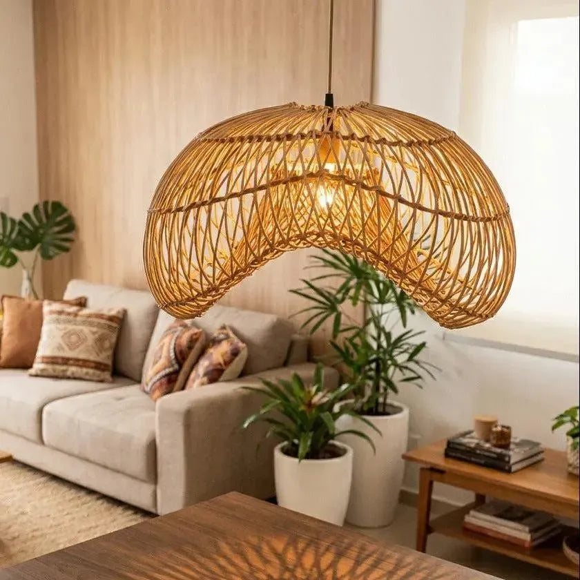 Luminária Artesanal Rattan Natural Nami 80cm Bahali