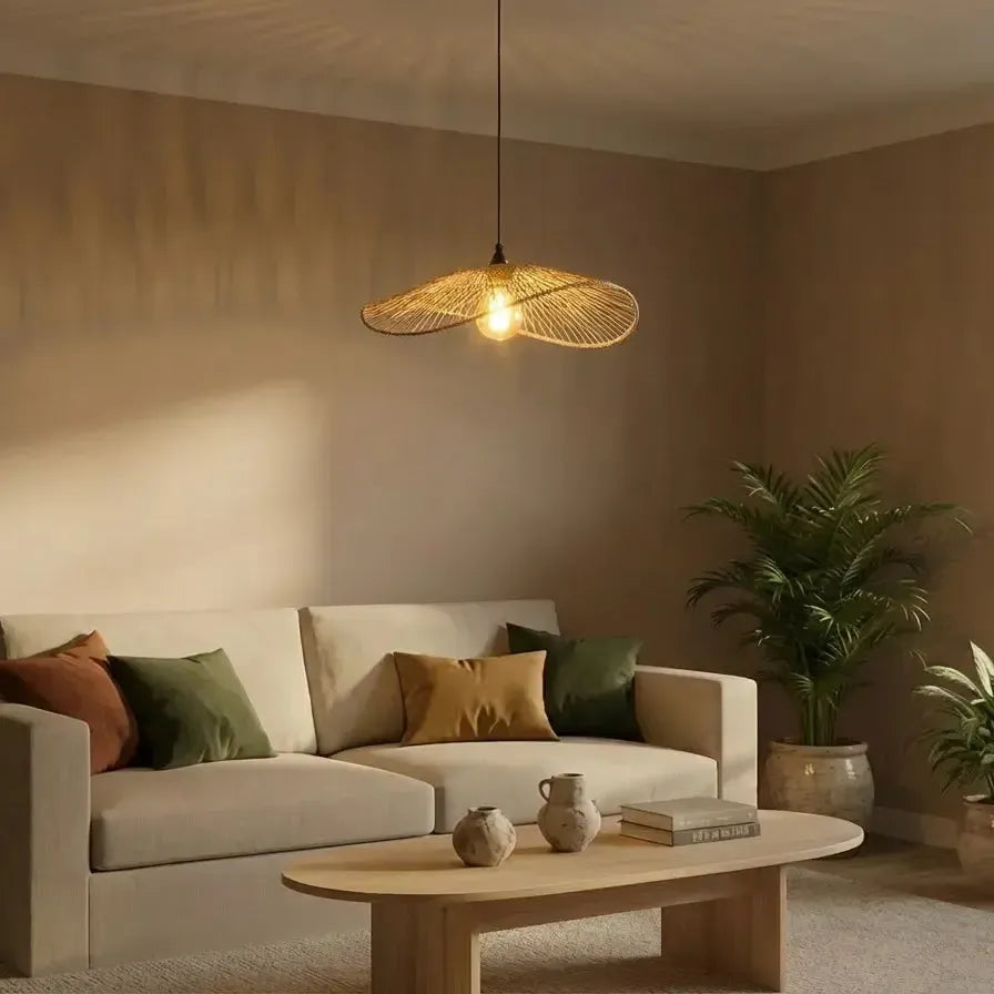 Luminária Artesanal Rattan Natural Orgânica Sora 40x40x15cm Bahali
