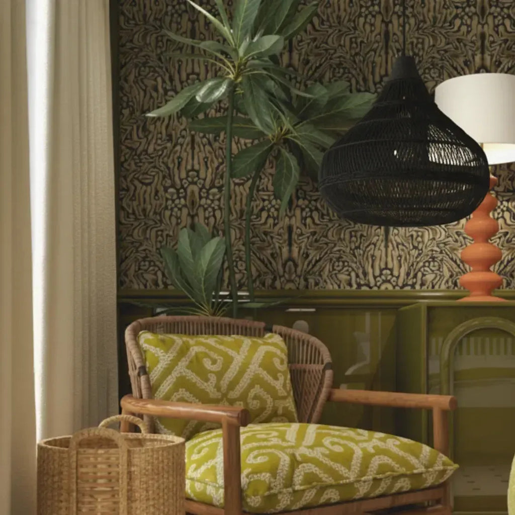 Luminária Artesanal Rattan Preto Amaya 55x50cm Bahali