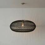Luminária Artesanal Rattan Natural Preto Nildo 60x32cm Bahali