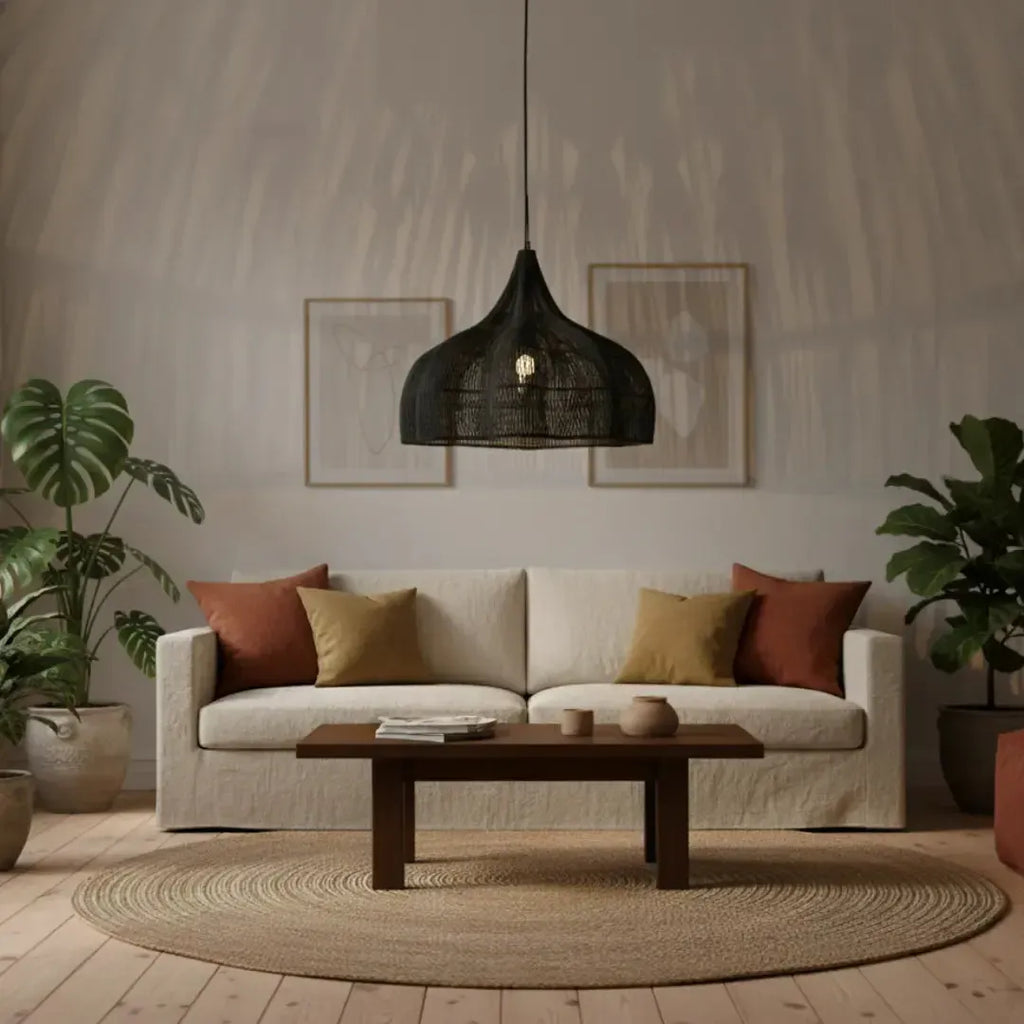 Luminária Artesanal Rattan Preta Fleur 150cm Bahali