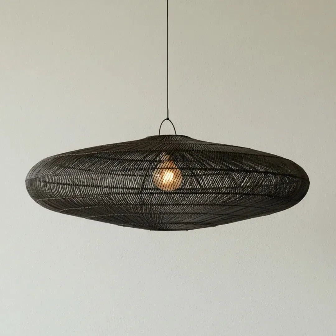 Luminária Artesanal Rattan Preta Gaia 60x24cm Bahali