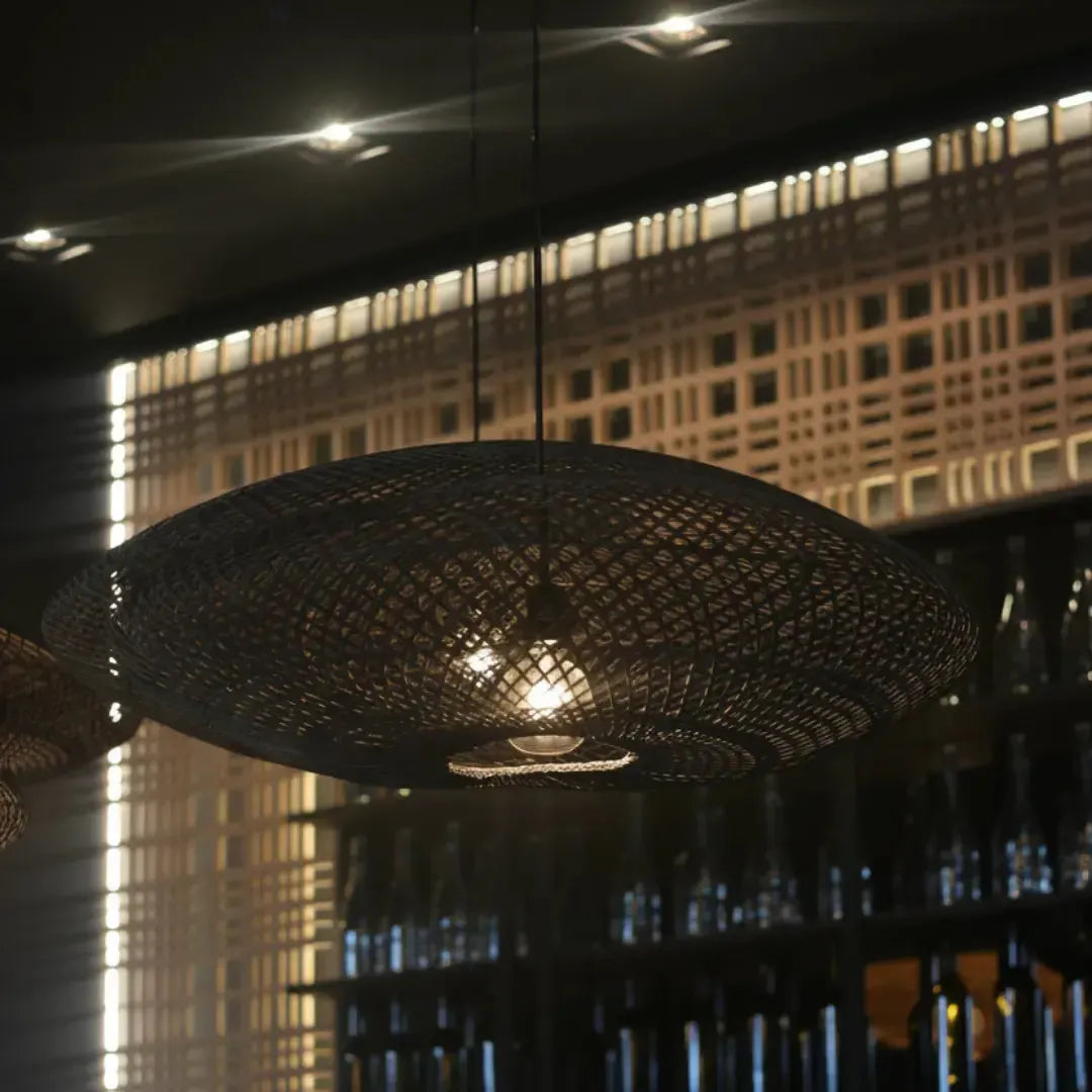Luminária Artesanal Rattan Preta Gaia 110x38cm Bahali