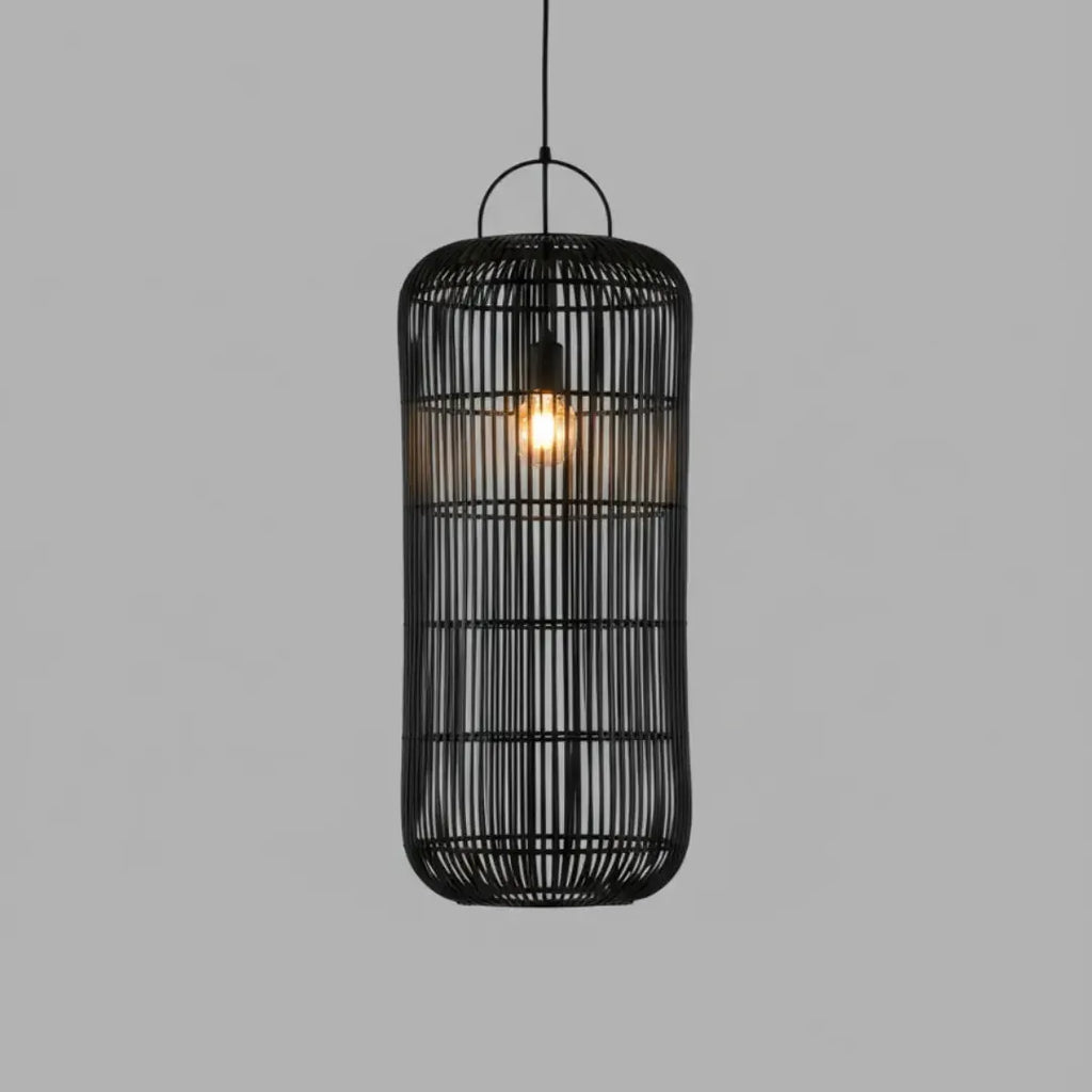 Luminária Artesanal Rattan Preta Nala 50x120cm Bahali