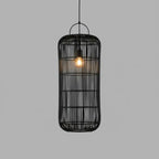Luminária Artesanal Rattan Preta Nala 50x120cm Bahali