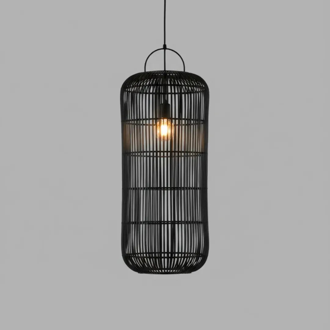 Luminária Artesanal Rattan Preta Nala 50x120cm Bahali