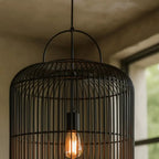 Luminária Artesanal Rattan Preta Nala 50x120cm Bahali