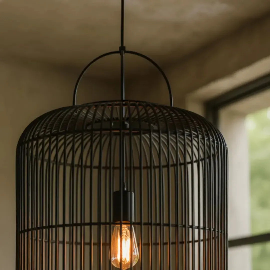 Luminária Artesanal Rattan Preta Nala 50x120cm Bahali