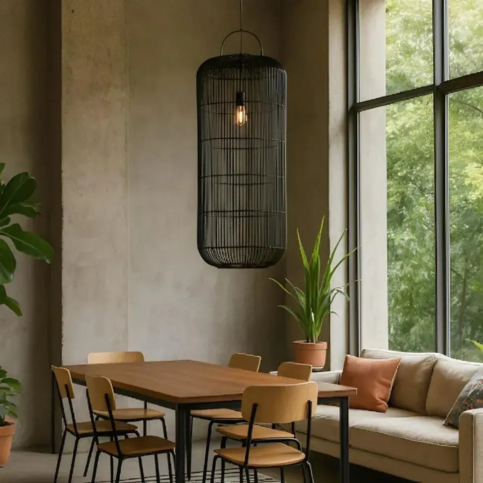 Luminária Artesanal Rattan Preta Nala 50x120cm Bahali