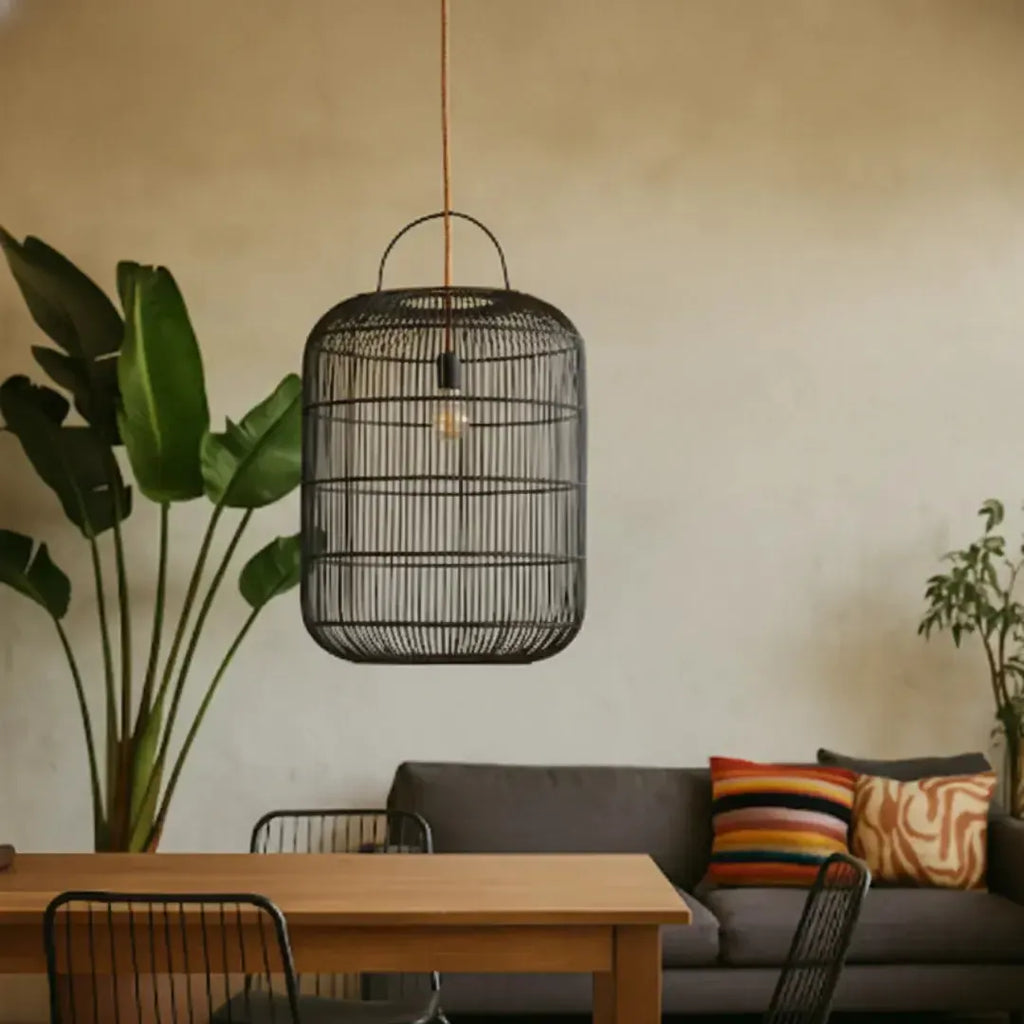 Luminária Artesanal Rattan Preta Nala 50x120cm Bahali