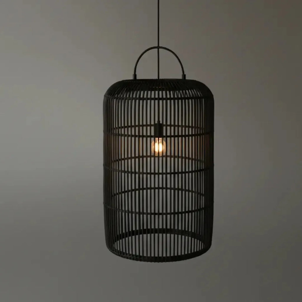 Luminária Artesanal Rattan Preta Nala 50x120cm Bahali