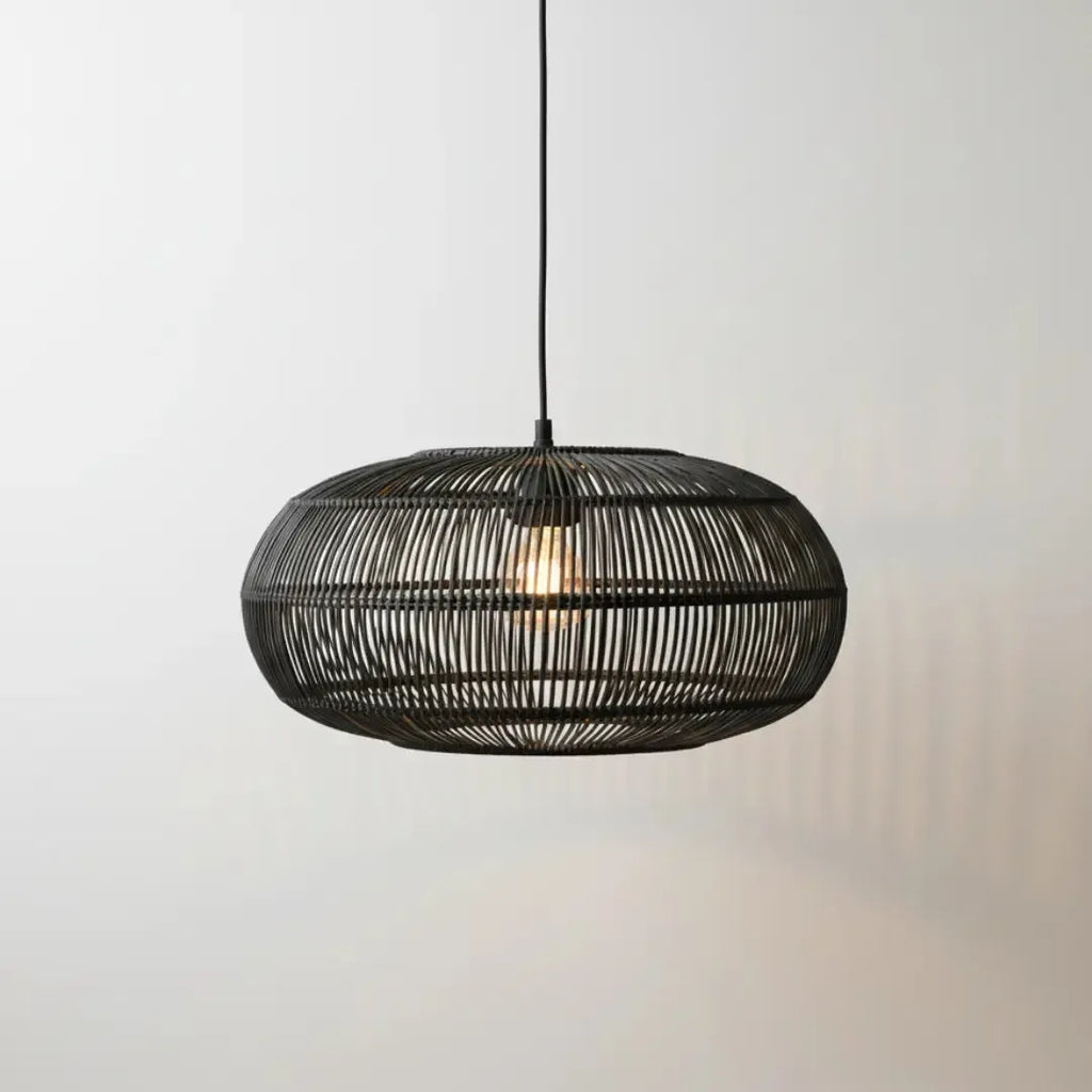 Luminária Artesanal Rattan Preta Nildo 40x22cm Bahali