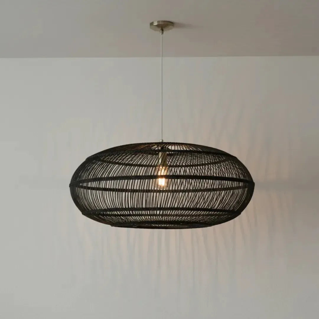 Luminária Artesanal Rattan Preto Nildo 50x28cm Bahali