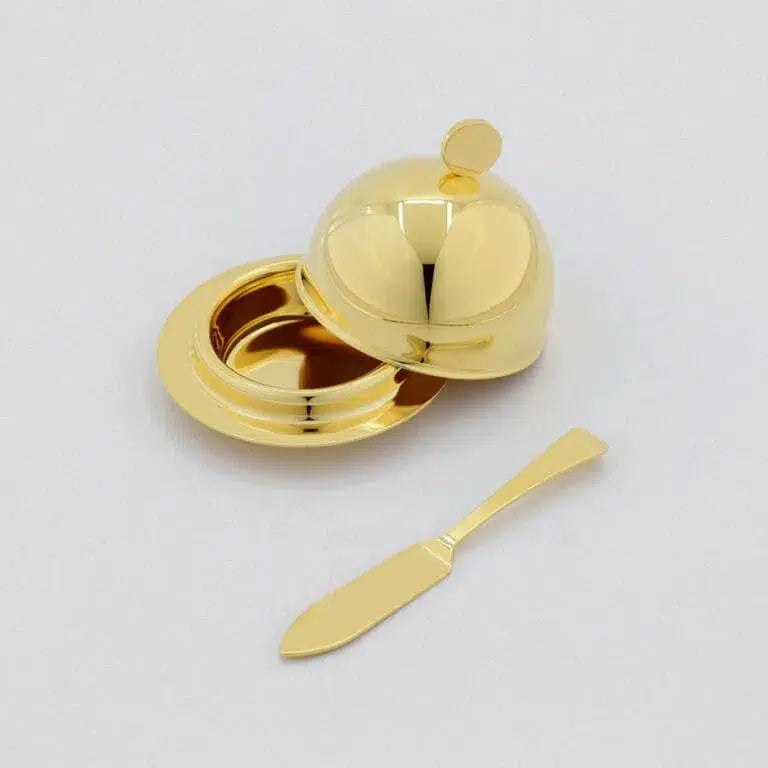 Manteigueira Ravena Inox Revestido em Ouro 24k com Espátula Riva