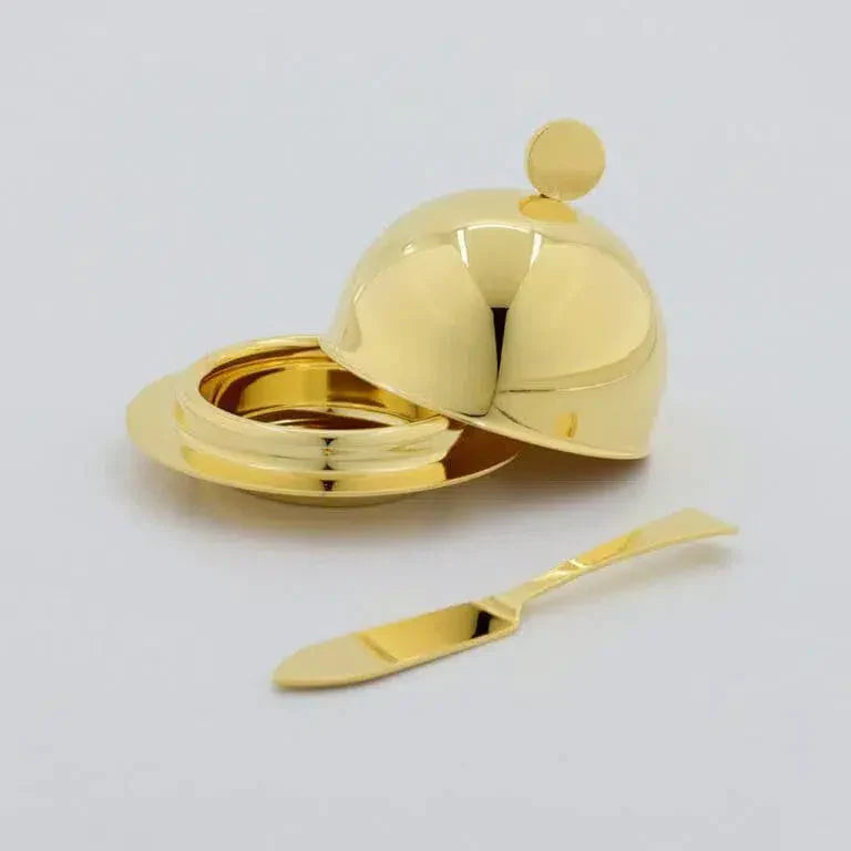 Manteigueira Ravena Inox Revestido em Ouro 24k com Espátula Riva