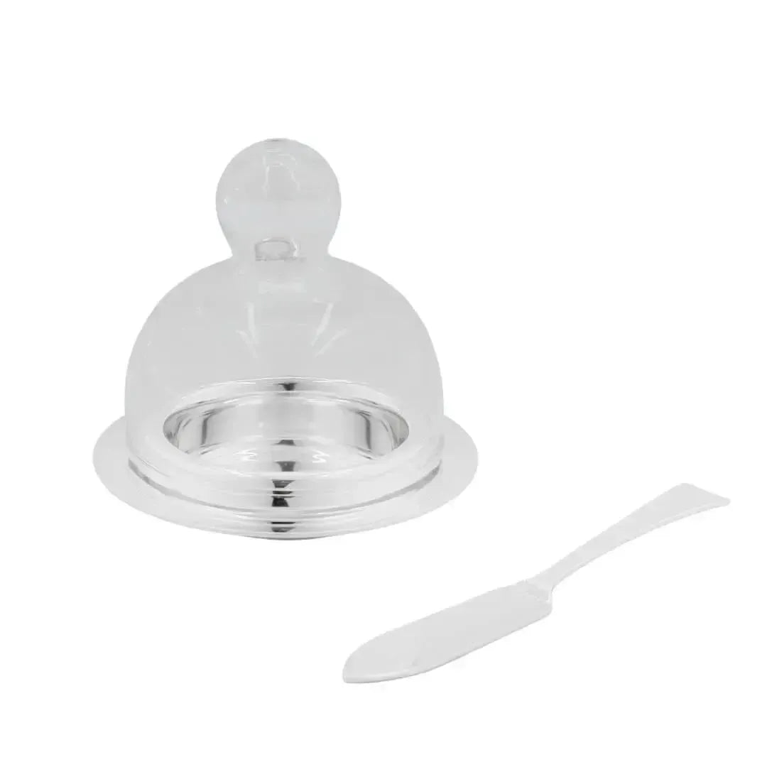 Manteigueira Ravena Inox com Espátula e Tampa de Vidro Riva