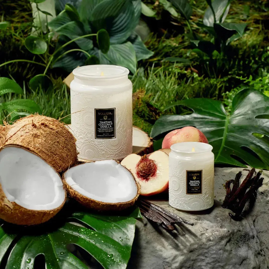 Mini Vela Voluspa Pote de Vidro Relevo Tahitian Coconut Vanilla 50 Horas