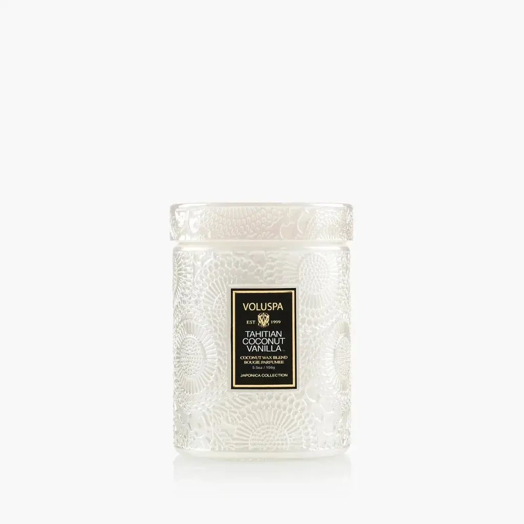 Mini Vela Voluspa Pote de Vidro Relevo Tahitian Coconut Vanilla 50 Horas