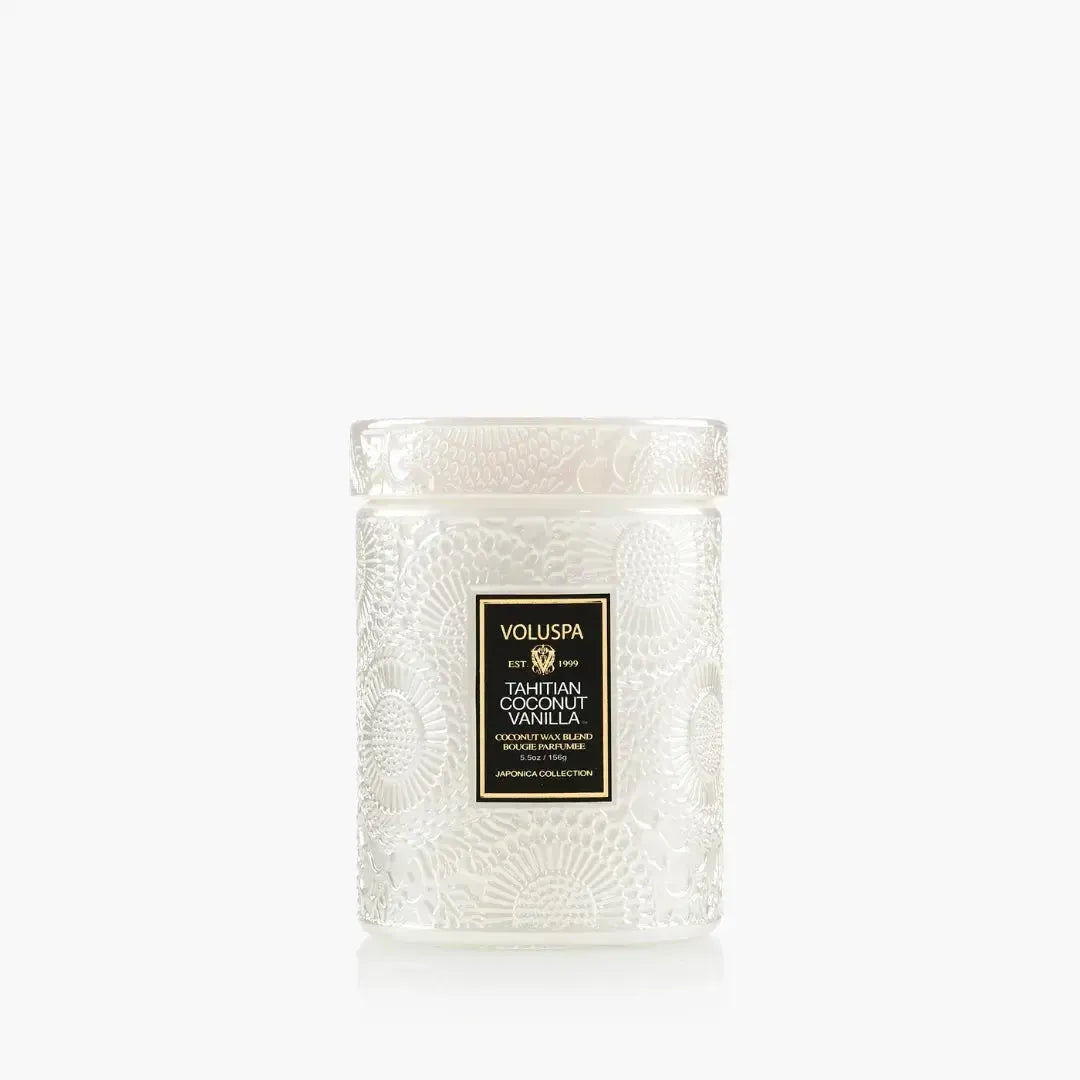 Mini Vela Voluspa Pote de Vidro Relevo Tahitian Coconut Vanilla 50 Horas