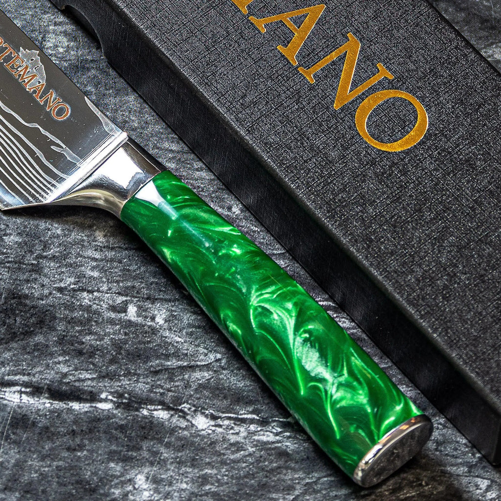 OUTLET: Faca do Chef Artemano 20cm com Acabamento em Aço Damasco e Cabo em Pakkawood Jungle